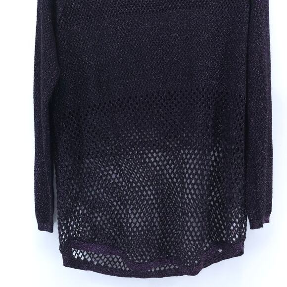 Rock & Republic Sheer Dk Purple Withcy Goth Mesh Knit Metallic Longsleeve Top M - Picture 4 of 9
